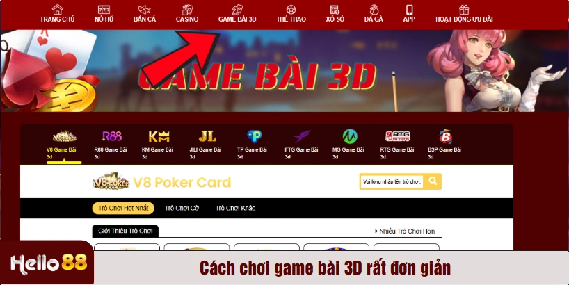 Cách chơi game bài 3D rất đơn giản