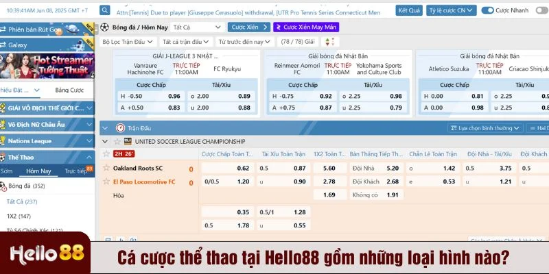 Có nhiều loại hình cá cược thể thao tại nền tảng Hello88