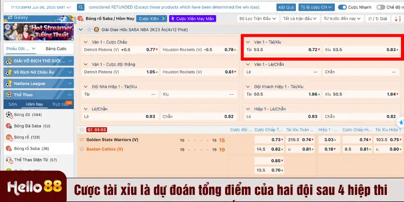 Cược tài xỉu là dự đoán tổng điểm của hai đội sau 4 hiệp thi đấu