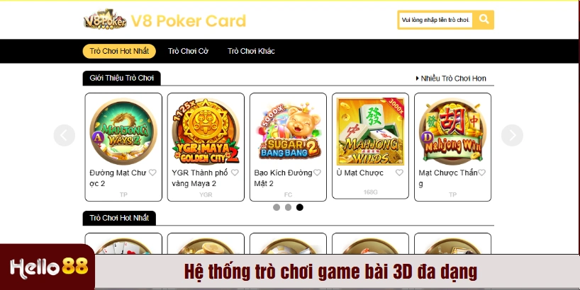 Hệ thống trò chơi game bài 3D đa dạng