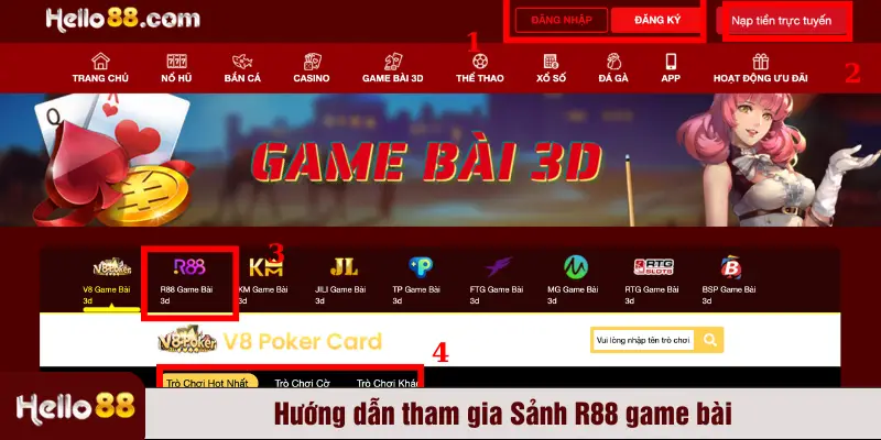 Hướng dẫn tham gia Sảnh R88 game bài