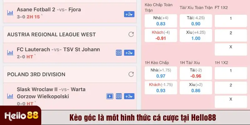 Kèo góc là một hình thức cá cược tại Hello88