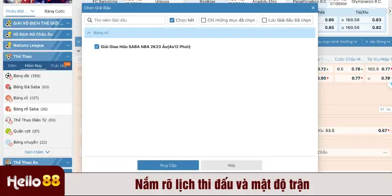 Nắm rõ lịch thi đấu và mật độ trận 