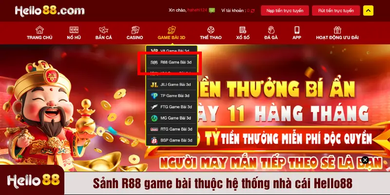 Sảnh R88 game bài thuộc hệ thống nhà cái Hello88