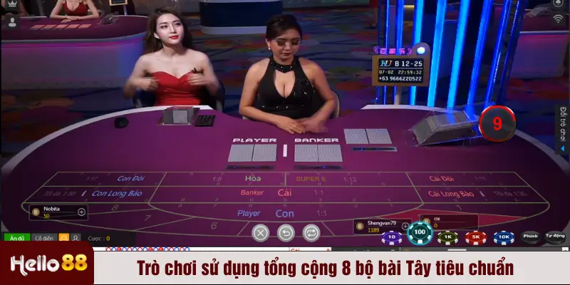 Trò chơi sử dụng tổng cộng 8 bộ bài Tây tiêu chuẩn